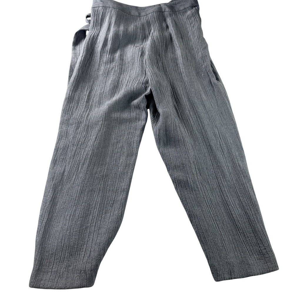 NWT ZARA Women Hi-Rise Wrap Belt Tie Waist Texture Wide Leg Crop Pants SZ L Gray - Picture 3 of 10